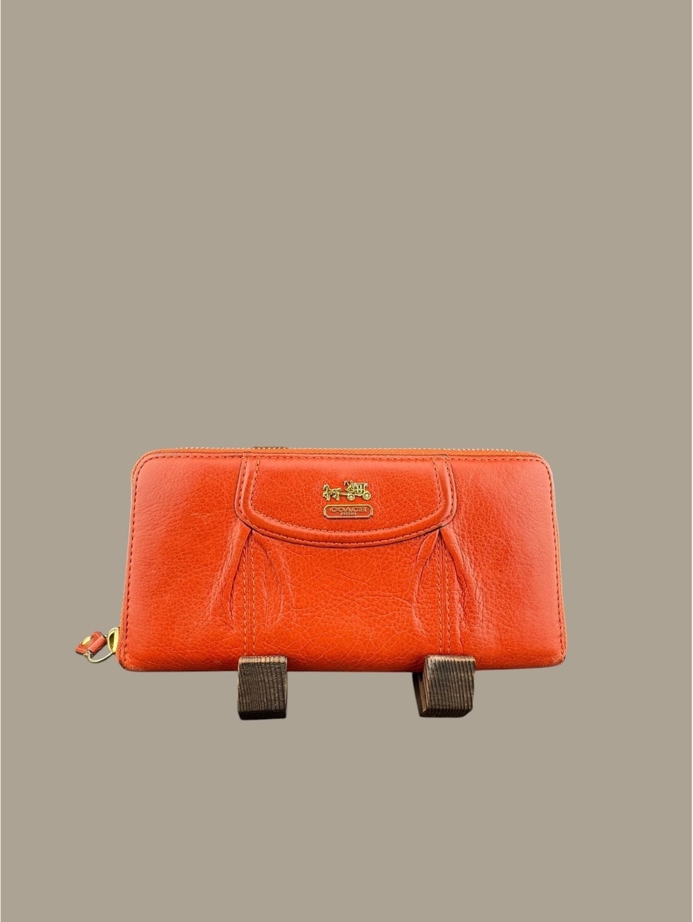 Coach Orange Leather Zip-Around Wallet with Gold Hardware